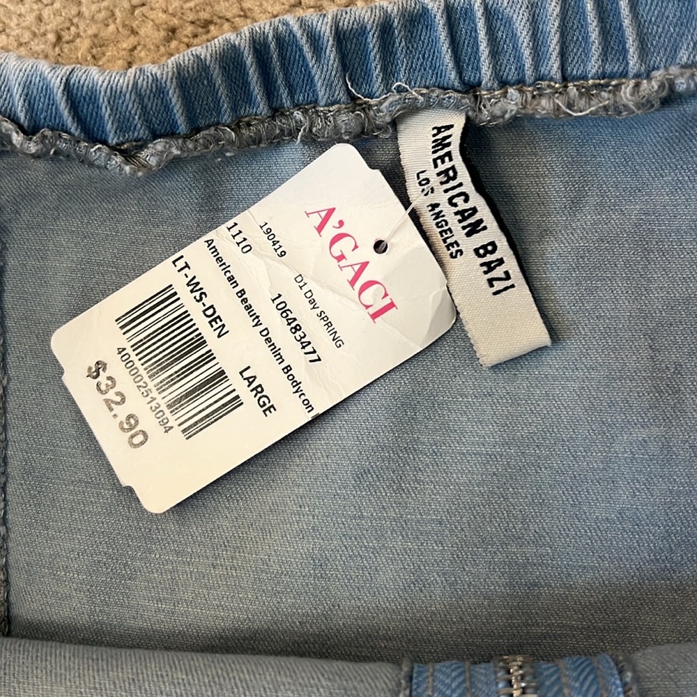 American Bazi Los Angeles ZIPPER FRONT CLOSURE DENIM BODYCON DRESS Large New - Picture 10 of 11